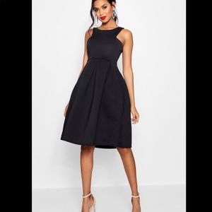Boohoo midi scuba cutaway neckline dress, black, 8